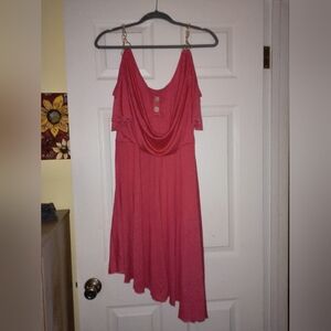 Red-Orange Stretchy  Off-Shoulder Dress